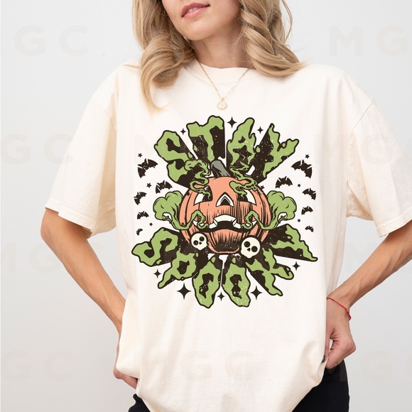 Comfort Colors Tops - Comfort Colors Stay Spooky Halloween Pumpkin Shirt